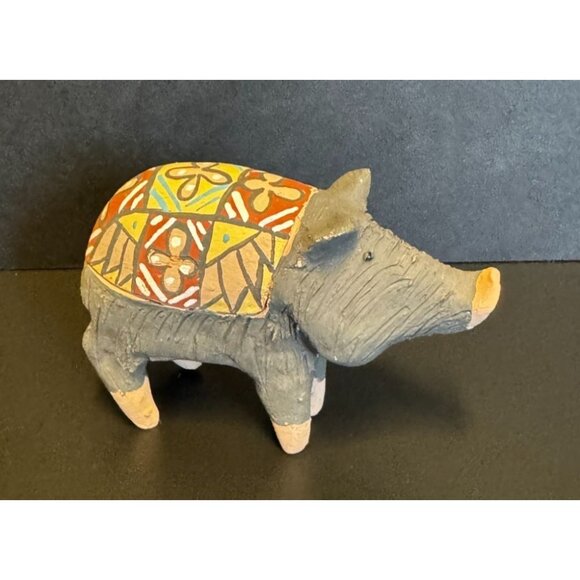 Handmade Ceramic Pig Figurine With Vibrant Geometric Painted Saddle - Picture 1 of 10